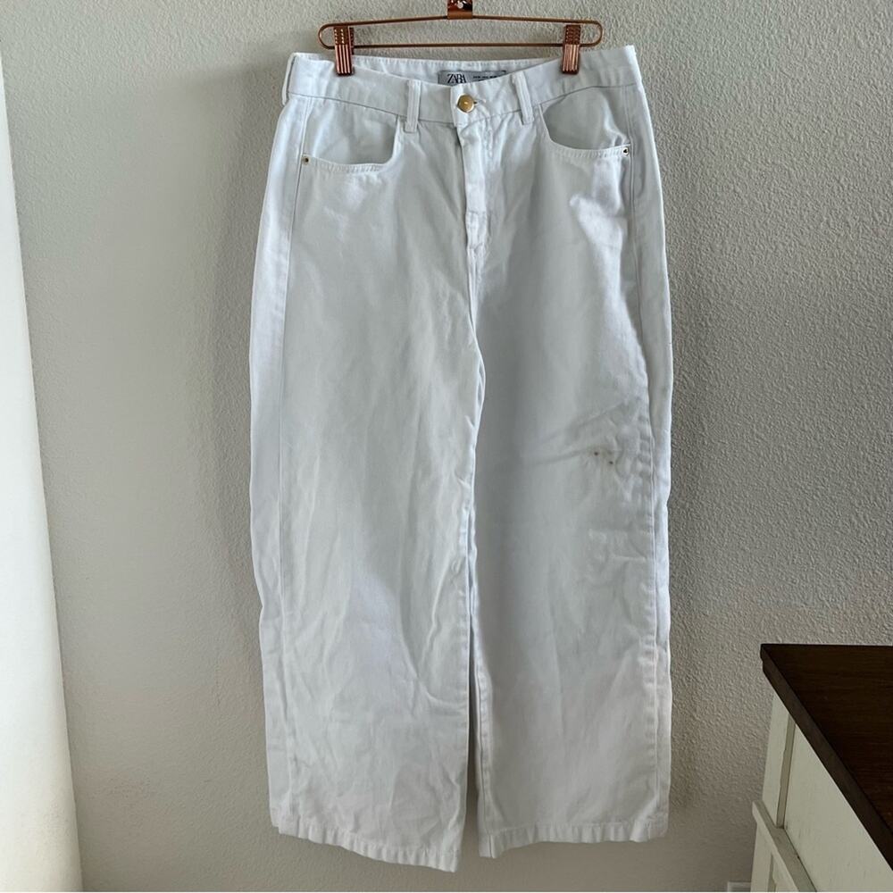 Zara White Wide Leg Straight Crop Denim Jeans USA 6